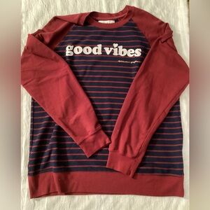 Spiritual Gangster Good Vibes Burgundy & Navy Striped Pullover Sweatshirt Size L